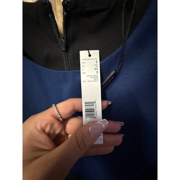 nwt ELIE TAHARI cobalt blue gray soft felt colorblock sleeveless Emory Dress - Picture 6 of 12